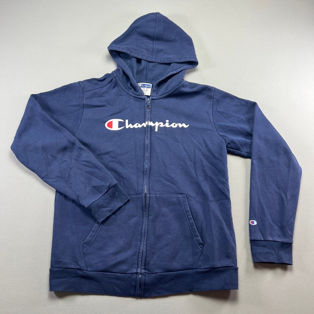 Champion Hoodie Boys XL (18/20) Navy Blue Sherpa Lined Kangaroo Pocket Full Zip